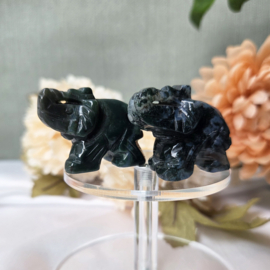 Olifant Groene Mosagaat Edelsteen Carving 4 cm - Geluk en Kracht