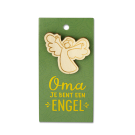 Houten Broche op cadeaukaartje - Oma Engel