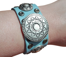 Armband Leder Sun blauw