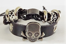 Armband - zwart met doodskop