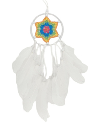 Dromenvanger - Gehaakt - wit/kleur - met ganzenveer - 11 cm