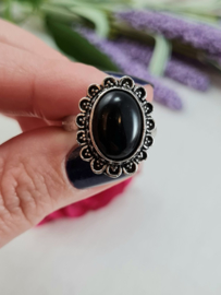 Ring - Zwarte Toermalijn - Verstelbaar - Messing