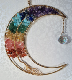 Raamhanger Suncatcher Maan Goudkleur - Levensboom - Chakrastenen