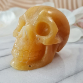 Schedel / Skull Oranje Calciet Edelsteen - 8cm