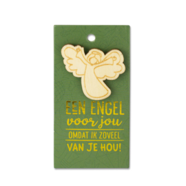 Houten Broche op cadeaukaartje - Engel voor jou