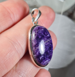 Charoiet Ovaal Edelsteen Hanger in 925 Sterling Zilver 3,7 cm