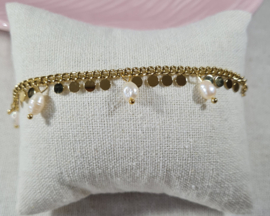 Bedelarmband Pearls Love Roestvrij staal - Goudkleur