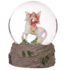 Snow Globe - Flower Fairy sitting on a Unicorn - 9 cm