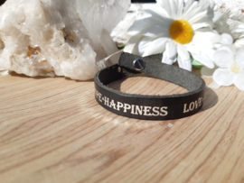 Armband - Tenzy - Love- Hope - Happiness - zwart - Leer