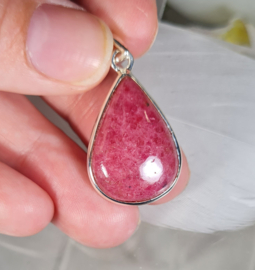 Rhodoniet Druppel Edelsteen Hanger in 925 Sterling Zilver 3,5 cm