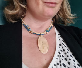 Ketting Schelp- crème en aqua