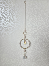 Raamhanger Suncatcher Harten met Rozenkwarts 34 cm roze