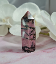 Rhodoniet Edelsteen Punt - Roze met Zwart - 5,5 cm