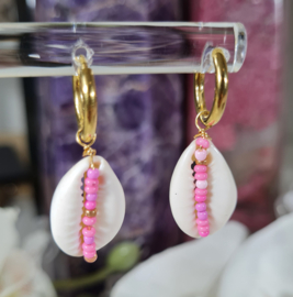 Oorbellen Shell - Stainless Steel Roze en Goud