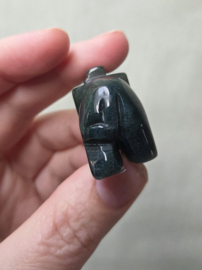 Olifant Groene Mosagaat Edelsteen Carving 4 cm - Geluk en Kracht