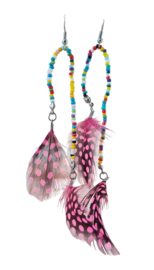 Oorbellen Boho roze veren 14 cm