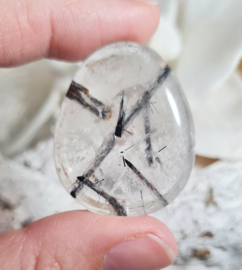 Toermalijn in Kwarts Platte Steen 3,5 cm no.8 Edelsteen