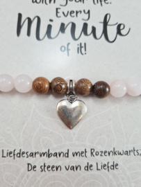 Armband - Love your life - Vriendschapsarmband - Rozenkwarts