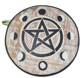 Muurdecoratie Pentagram met Maanfasen Hout