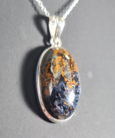 Pietersiet Ovaal Edelsteen Hanger in 925 Sterling Zilver 3,4 cm