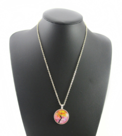 Ketting - Cabochon - Levensboom - oranje - paars nr.2