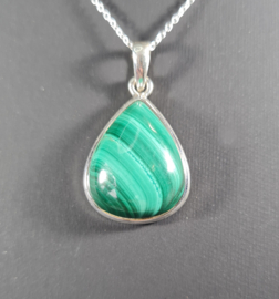 Malachiet Druppel Edelsteen Hanger in 925 Sterling Zilver 3,2 cm