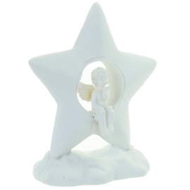 Beeld - Cherubijn zittend in een ster op een wolk  - 7,5cm
