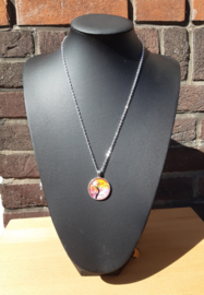 Ketting - Cabochon - Levensboom - oranje - paars nr.2