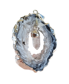 Edelsteen Hanger Agaat Geode Hangende Bergkristal Verzilverd