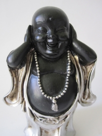 Horen, zien, zwijgen 3 Boeddha's zilver/zwart staand