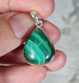 Malachiet Druppel Edelsteen Hanger in 925 Sterling Zilver 3,2 cm