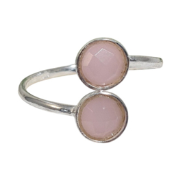 Edelsteen Ring Rozenkwarts Rond 925 Sterling Zilver - Maat 17