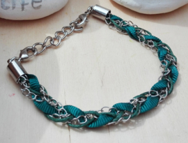 Armband - Ibiza - petrol / ketting gevlochten