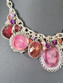 Ketting Camee Bedels roze rood