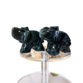 Olifant Groene Mosagaat Edelsteen Carving 4 cm - Geluk en Kracht