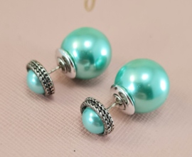Oorbellen Telinga bollen strass rand - turkooise oorsteker