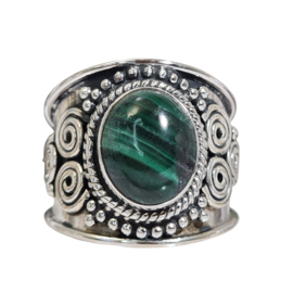 Edelsteen Ring Malachiet Ovaal Zilver - Maat 19