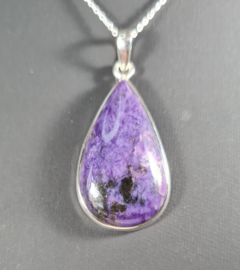 Charoiet Druppel Edelsteen Hanger in 925 Sterling Zilver 4,3 cm