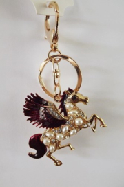 Sleutelhanger - Pegasus - paard - donkerrood goud - met strass en pareltjes