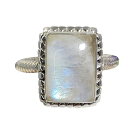Edelsteen Ring Maansteen Rechthoek 925 Sterling Zilver - Maat 19