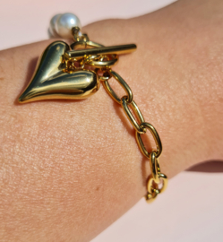 Armband Love Pearls - Rvs en Parels  Goudkleur