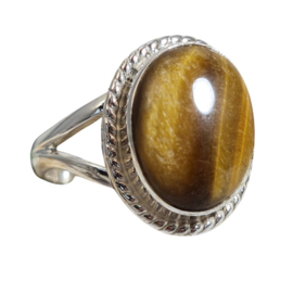 Edelsteen Ring Tijgeroog 925 Sterling Zilver - Maat 19