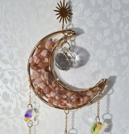 Raamhanger Suncatcher Maan Roze Maansteen 8 x 37 cm