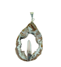 Edelsteen Hanger Agaat Geode Staande Bergkristal Verzilverd