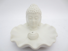 Wierookhouder - Boeddha hoofd - op schotel - porselein - 12 cm