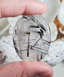 Toermalijn in Kwarts Platte Steen 4,5 cm no.1 Edelsteen