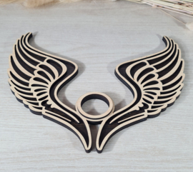 Edelsteen bol houder - Engelenvleugels - Hout - 23 cm