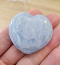 Blauwe Calciet Edelsteen Hart - No.12 - Madagaskar - 4 cm