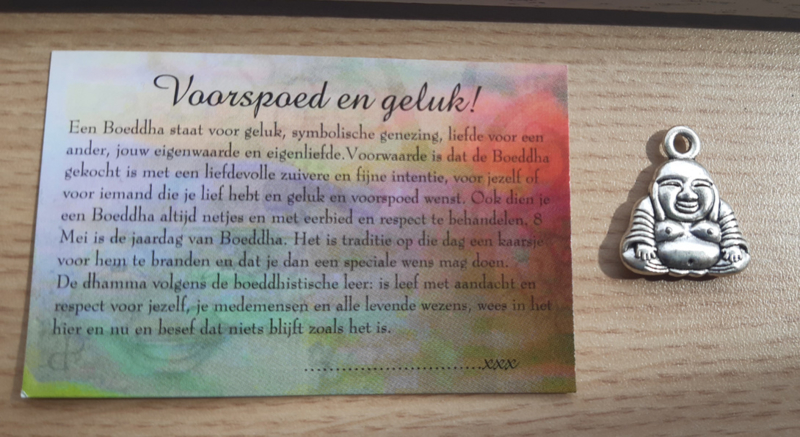 Hanger - Boeddha- Voorspoed en geluk - met uitleg op kaart | Ketting