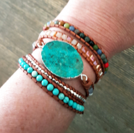 LEDEREN  WRAP ARMBAND MET OCEAAN JASPIS